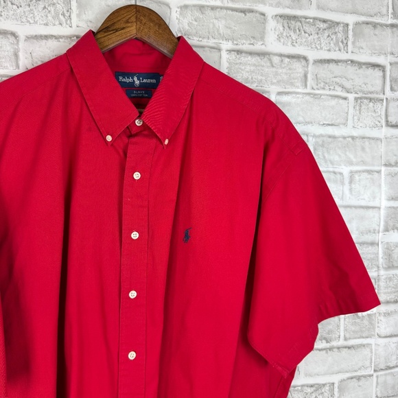 Ralph Lauren Black Solid Red Navy Pony Short Sleeve Button Down Shirt Mens 2XL - Picture 1 of 6